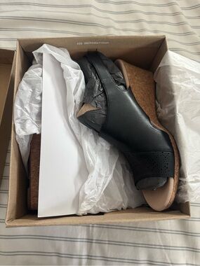 Clarks Black Cork Wedge Slingback Sandals 11w
